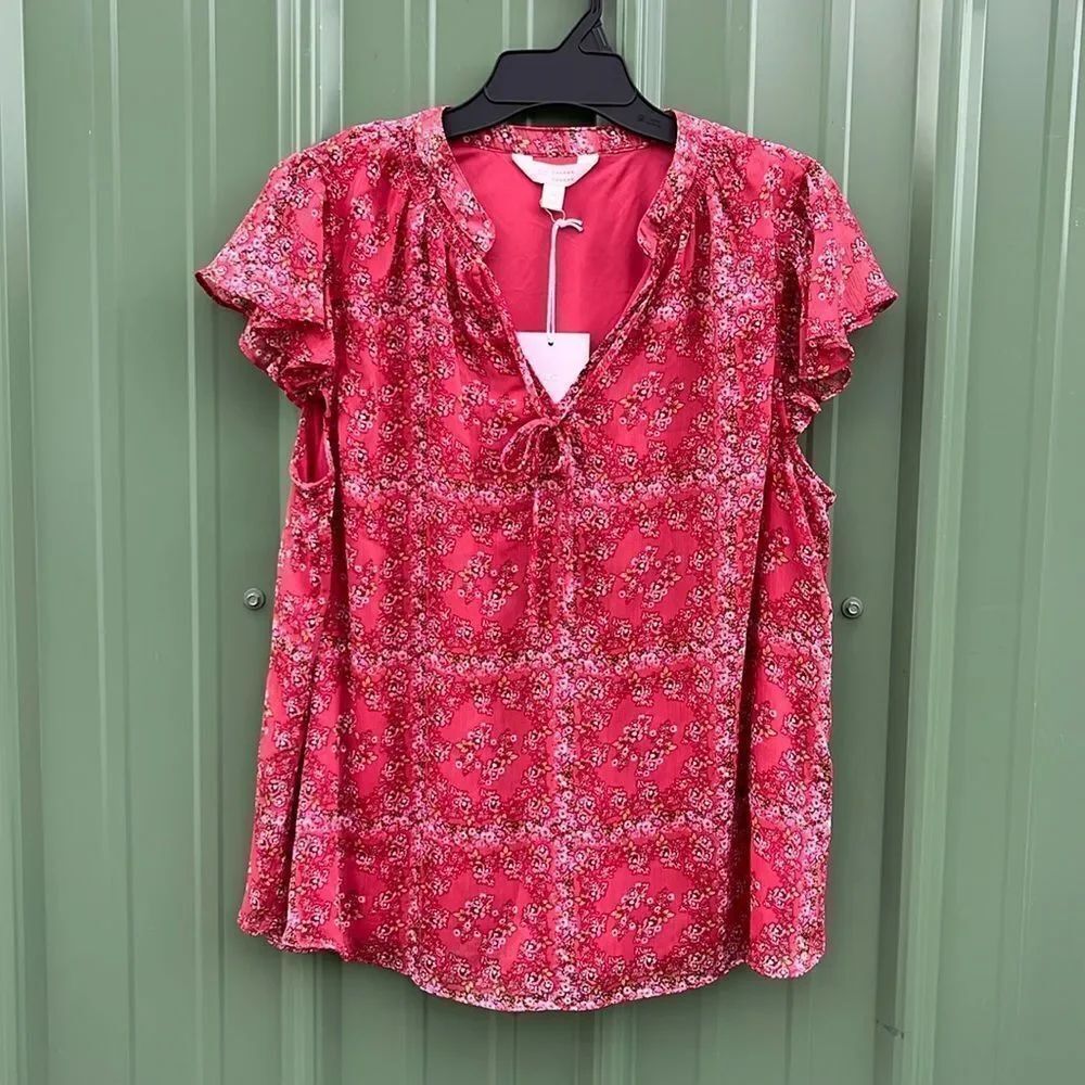 Lauren Conrad Sheer Lined Ruffled Sleeve Blouse Size M